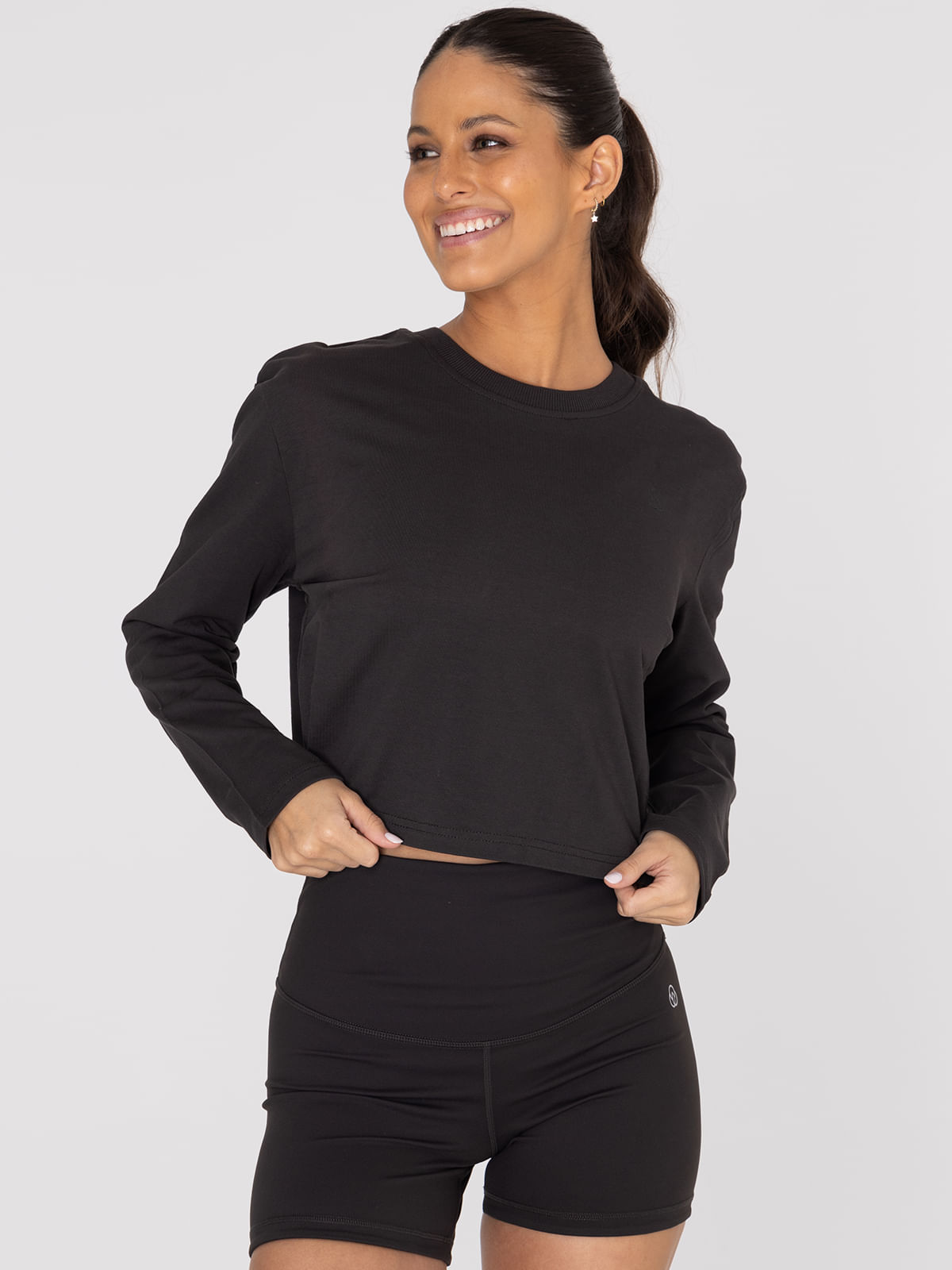 Polera Mujer Cotton Crop Top Negra Bsoul