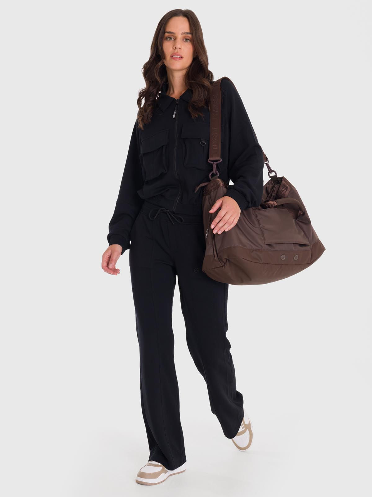 Poleron Mujer Modal Full Zipper Negro Bsoul